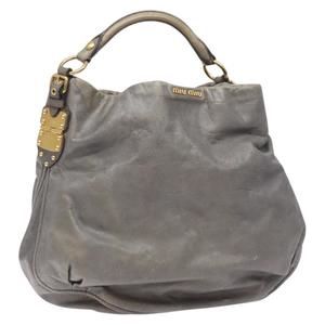 Miu Miu Hand Bag Leather Gray Gold Auth 132155